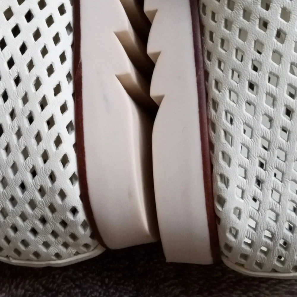 Mercedes Castillo cream perforated loafer with brown trim